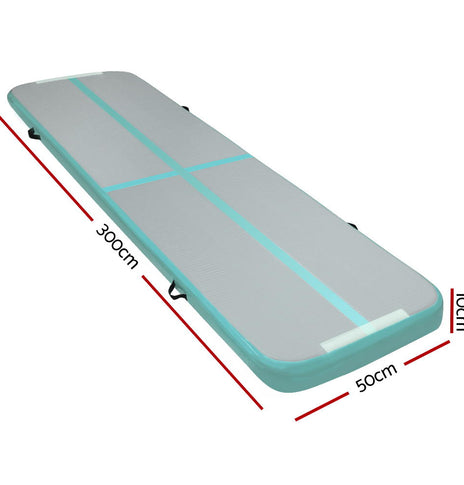 Everfit 3m x 1m Air Track Mat Gymnastic Tumbling Mint Green and Grey