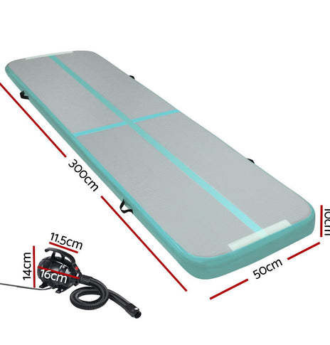 Everfit GoFun 3X1M Inflatable Air Track Mat with Pump Tumbling Gymnastics Green