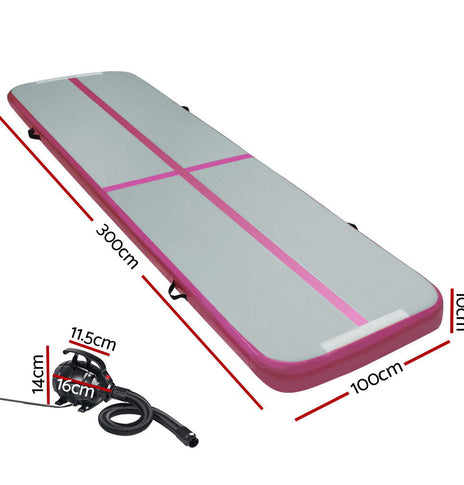 Everfit GoFun 3X1M Inflatable Air Track Mat with Pump Tumbling Gymnastics Pink