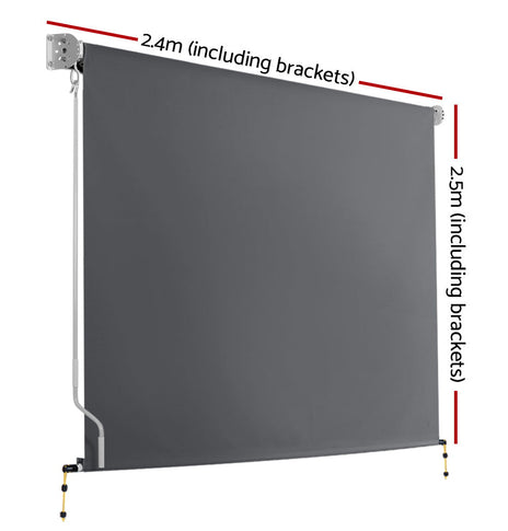 Instahut 2.4m x 2.5m Retractable Roll Down Awning - Grey