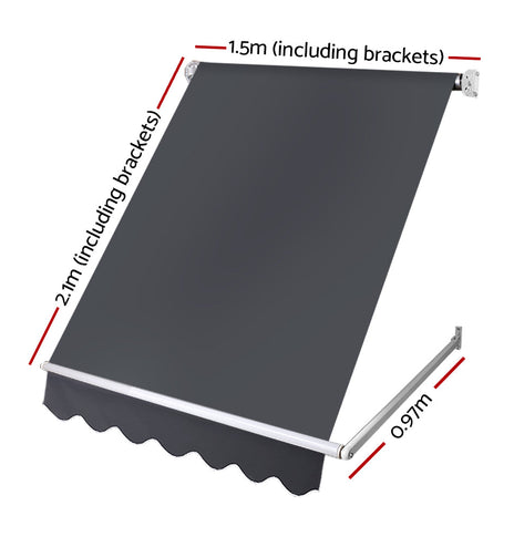 Instahut 1.5m x 2.1m Retractable Fixed Pivot Arm Awning - Grey
