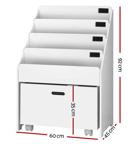 Keezi Kids White Bookshelf Storage Organiser Bookcase Drawers Children Shelf