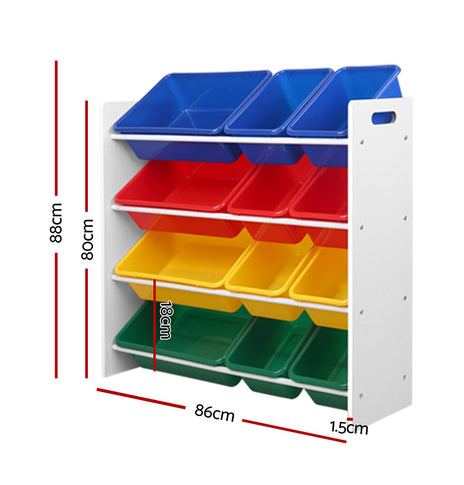 Keezi 12 Plastic Bins Kids Toy Organiser Box Bookshelf Storage Children Rack