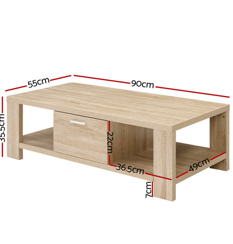 Artiss Coffee Table Wooden Shelf Storage Drawer Living Furniture Thick Tabletop