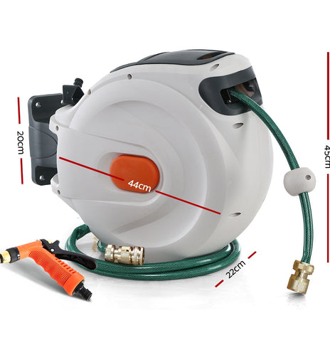 Greenfingers Retractable Hose Reel 20M Garden Water Brass Spray Gun Auto Rewind