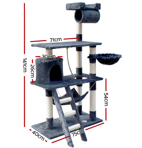 i.Pet Cat Tree 141cm Trees Scratching Post Scratcher Tower Condo House Furniture Wood