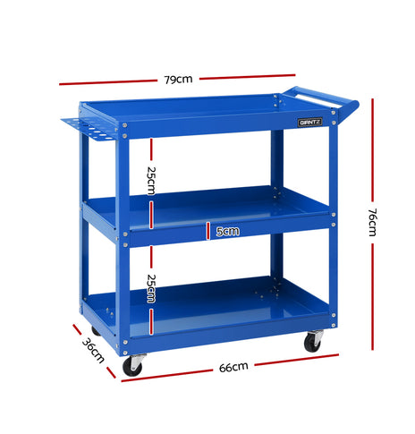 Giantz Tool Cart 3 Tier Parts Steel Trolley Mechanic Storage Organizer Blue