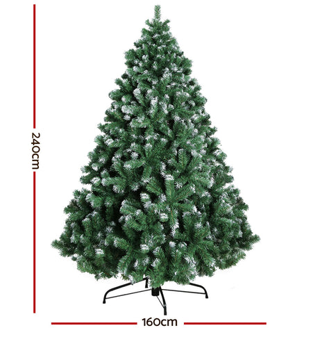 Jingle Jollys Christmas Tree 2.4M Xmas Trees Decorations Snowy 1500 Tips