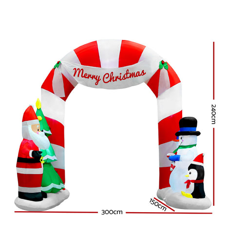Jingle Jollys 3M Christmas Inflatable Archway with Santa Xmas Decor LED