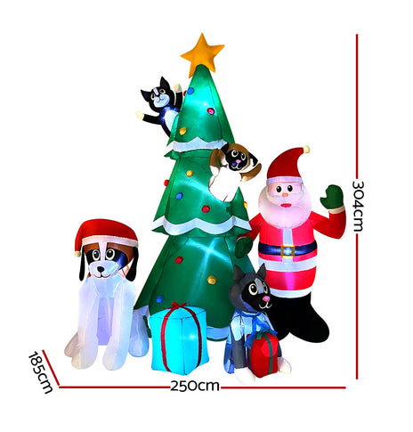 Jingle Jollys 3M Inflatable Christmas Tree Santa Lights Outdoor Decorations