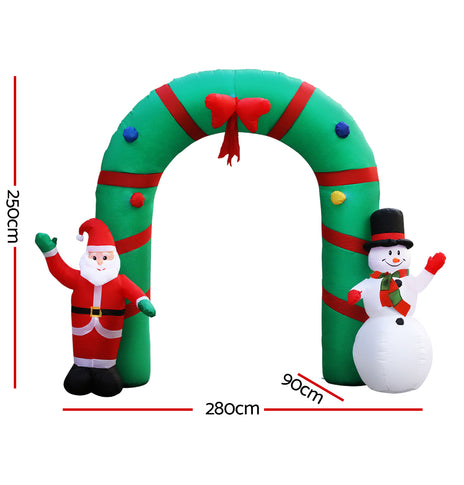 Jingle Jollys 2.8M Christmas Inflatable Giant Arch Way Santa Snowman Light Decor