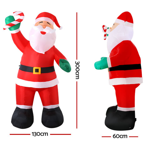 Jingle Jollys 3M Christmas Inflatable Santa Xmas Outdoor Decorations LED Lights