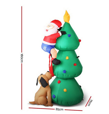 Jingle Jollys 1.8M Christmas Inflatable Santa on Tree Lights Xmas Decor Airblown