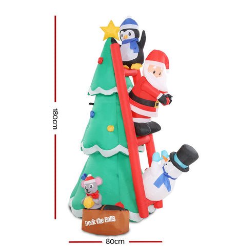 Jingle Jollys Inflatable Christmas Tree Santa 1.8M Decorations Outdoor LED Light