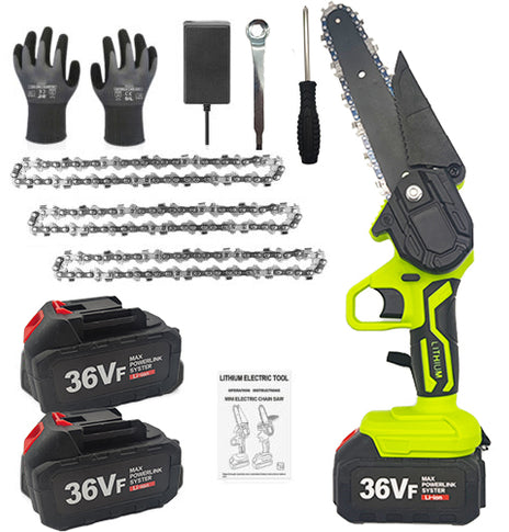36V 3000W Mini Cordless Chainsaw 2X Battery-Powered Wood Cutter Rechargeable