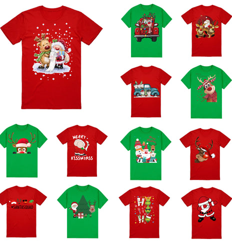 100% Cotton Christmas T-shirt Adult Unisex Tee Tops Funny Santa Party Custume, Santa Squad (Green), 3XL