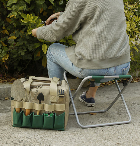 Gardening Stool With Tote Bag Chair Garden Tools Set Organizer, Folding Garden Seat Gardening Stool Gardening