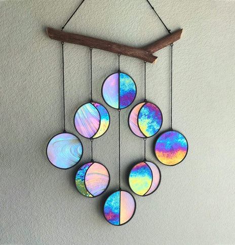 Hanging Ornaments Garland-Decor Mirror Art-Rainbow-Moon-Phase Boho Home Chic