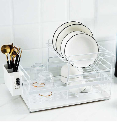 wholesale sink draining double tier metal wire kitchen dish storage rack for kitchen