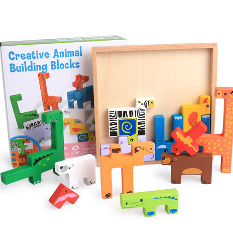 High Quality Baby Wooden Toys 3D Blocks Animal Building Blocks Stack Blocks Beech Wood Creative Children Birthday Christmas Gift