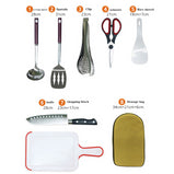 8pcs Camp Kitchen Cooking Utensil Set Travel Organizer Grill Accessories Portable Compact Gear For BBQ Camping Hiking