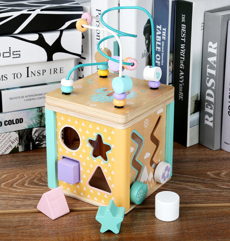 Wooden multifunctional beaded building blocks