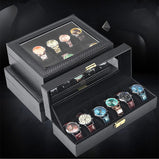 12 Slot Carbon Fiber Watch PU Storage Box With Lock