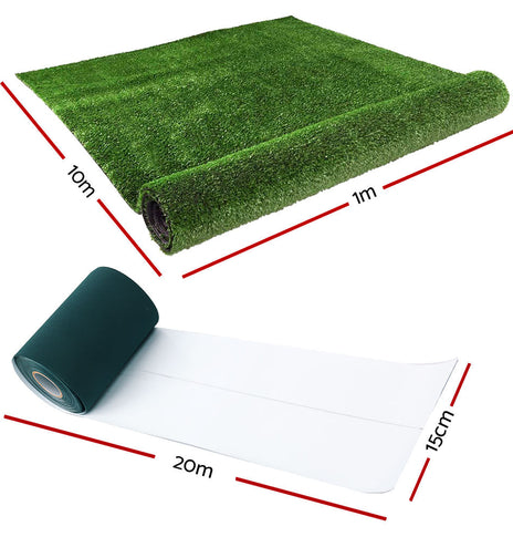 Primeturf 1x10m Artificial Grass Synthetic Fake 10SQM Turf Lawn 17mm Tape