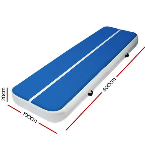 4m x 1m Inflatable Air Track Mat 20cm Thick Gymnastic Tumbling Blue And White