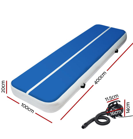 Everfit 4X1M Inflatable Air Track Mat 20CM Thick with Pump Tumbling Gymnastics Blue