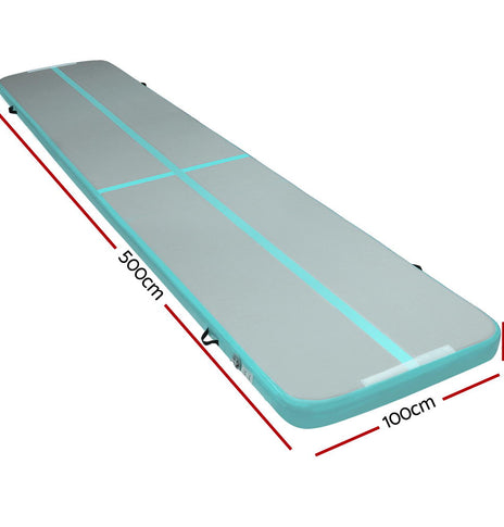 Everfit GoFun 5X1M Inflatable Air Track Mat Tumbling Floor Home Gymnastics Green