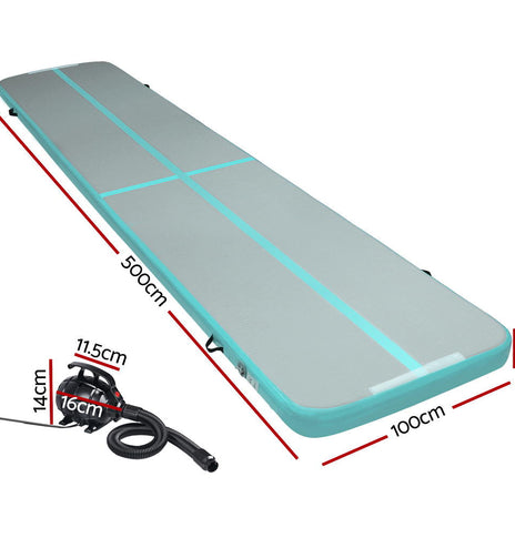 Everfit GoFun 5X1M Inflatable Air Track Mat with Pump Tumbling Gymnastics Green
