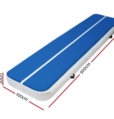 5m x 1m Inflatable Air Track Mat 20cm Thick Gymnastic Tumbling Blue And White