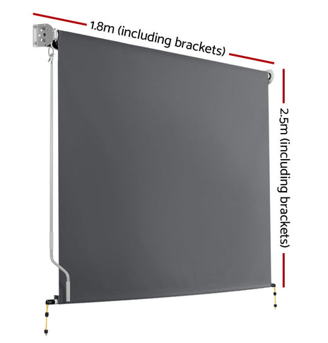 Set of 2 Instahut Outdoor Blinds Roll Down Awning Straight Drop Patio 1.8X2.5M