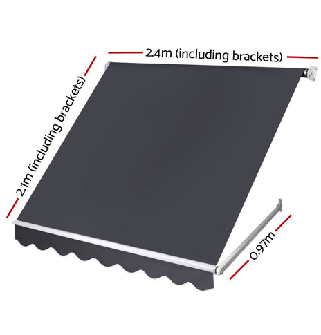 Set of 2 Instahut Fixed Pivot Arm Window Awning Outdoor Blinds 2.4X2.1M