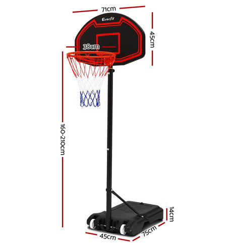Everfit 2.1M Adjustable Portable Basketball Stand Hoop System Rim Black