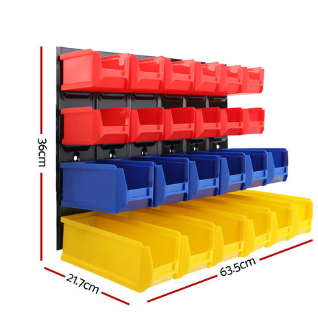 24 Bin Wall Mounted Rack Storage Tools Steel Board Organiser Work Bench Garage