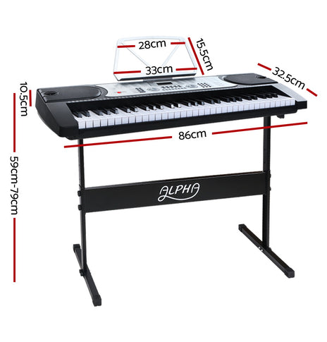Alpha 61 Keys Electronic Piano Keyboard LED Electric Silver with Music Stand for Beginner