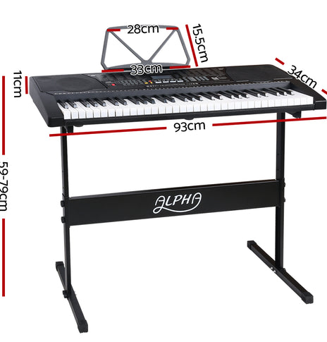 Alpha 61 Key Lighted Electronic Piano Keyboard LCD Electric w/ Holder Music Stand