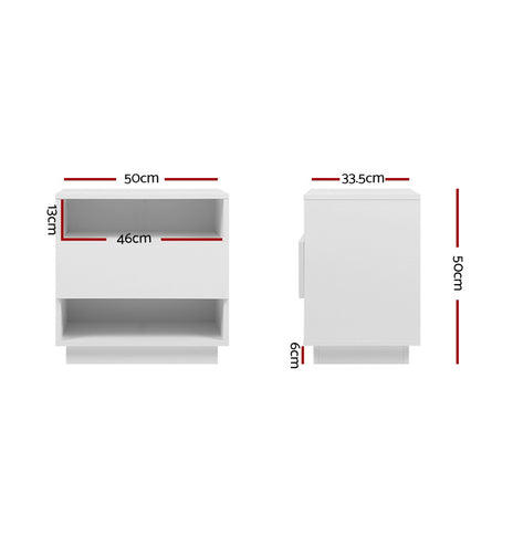 Artiss Bedside Tables Side Table RGB LED Drawers Nightstand High Gloss White
