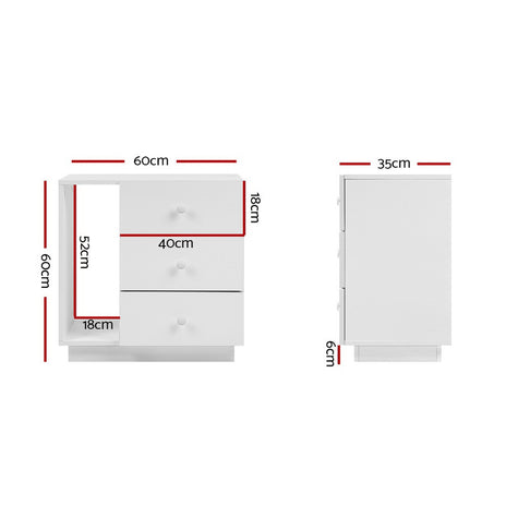 Artiss Bedside Tables Side Table RGB LED 3 Drawers Nightstand High Gloss White