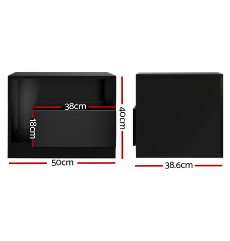 Artiss Bedside Tables Side Table RGB LED Drawers High Gloss Nightstand Black