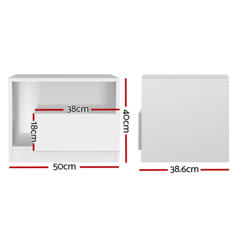 Artiss Bedside Tables Side Table RGB LED Drawers High Gloss Nightstand White