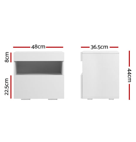 Artiss Bedside Tables Drawers Side Table RGB LED High Gloss Nightstand White