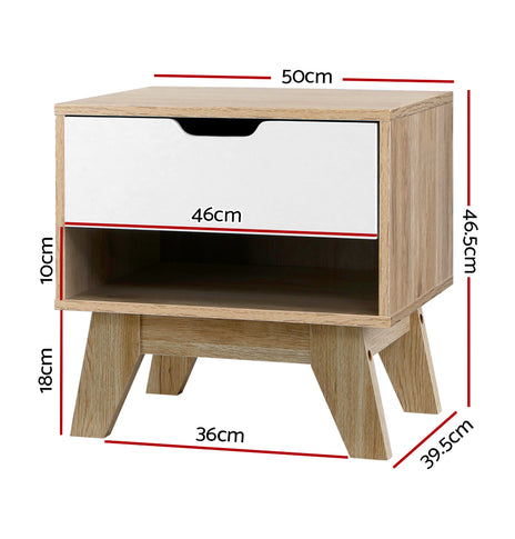 Artiss Bedside Table Drawer Nightstand Shelf Cabinet Storage Lamp Side Wooden