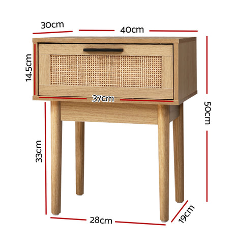 Artiss Bedside Tables Table 1 Drawer Storage Cabinet Rattan Wood Nightstand