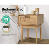 Artiss Bedside Tables Table 1 Drawer Storage Cabinet Rattan Wood Nightstand