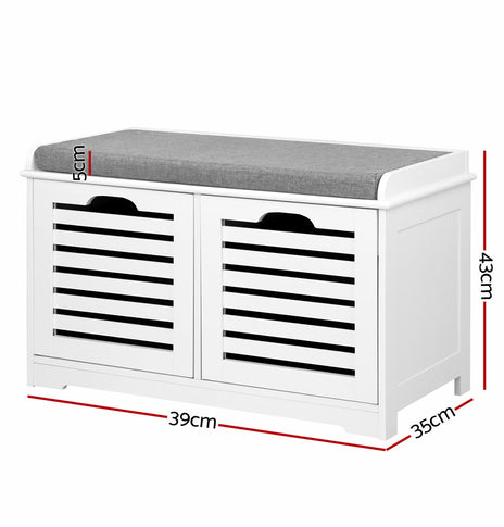 Artiss Fabric Shoe Bench with Drawers - White & Grey