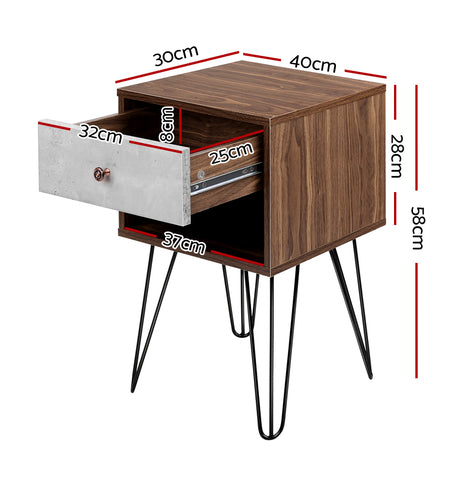 Artiss Bedside Table with Drawer - Grey & Walnut