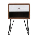 Artiss Bedside Table with Drawer - Grey & Walnut